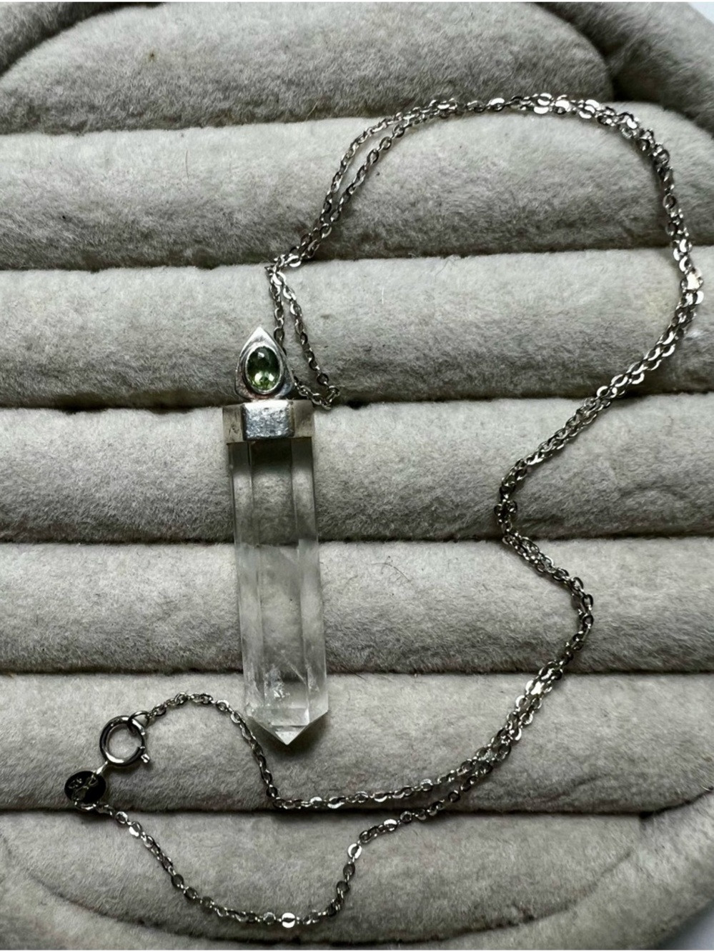 Sterling Silver Clear Crystal Point Necklace with Moldavite Accent